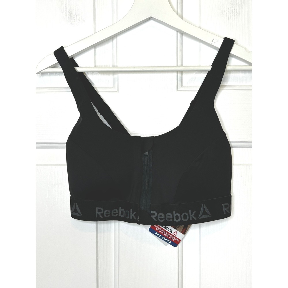 Reebok Sports Bra Medium Black NWT Front Zip Molded Cup Pro-Series